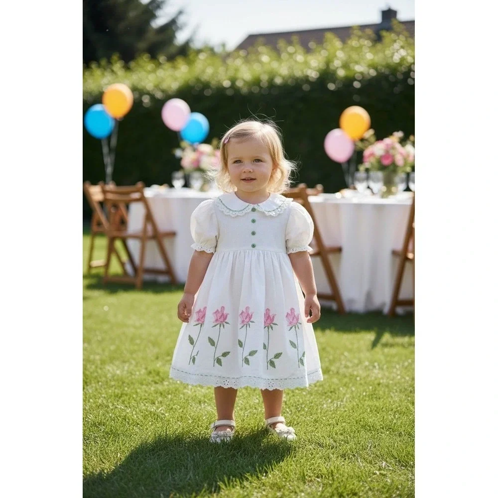 Best Products Vintage Baby Girl Dress Size 3 White Puff Sleeve garden party USA